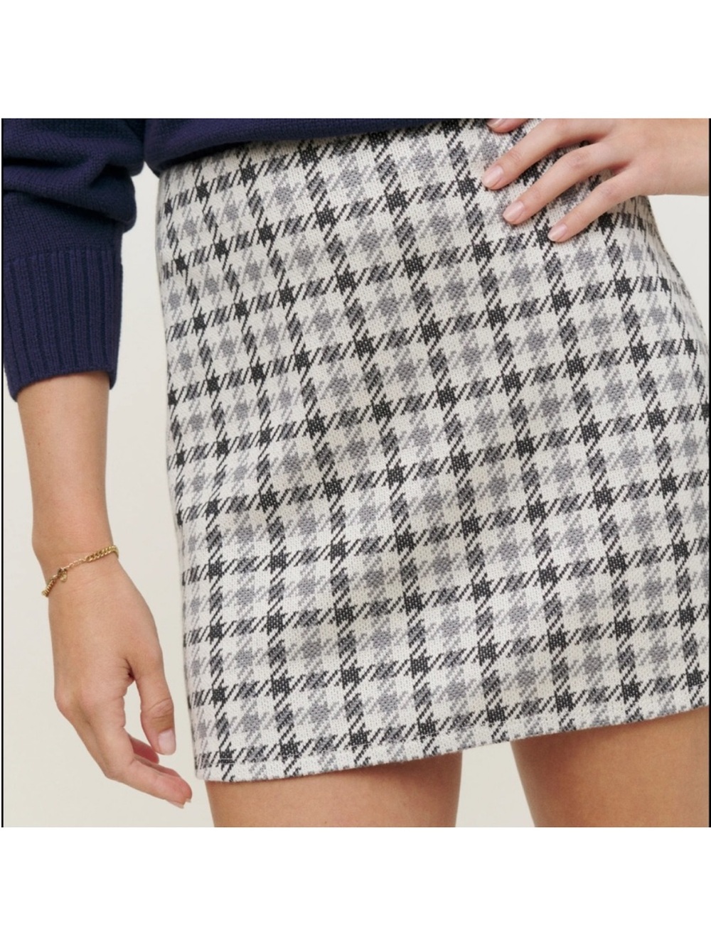 Reformation || Suzie Houndstooth Mini Skirt Black Gray Check 0